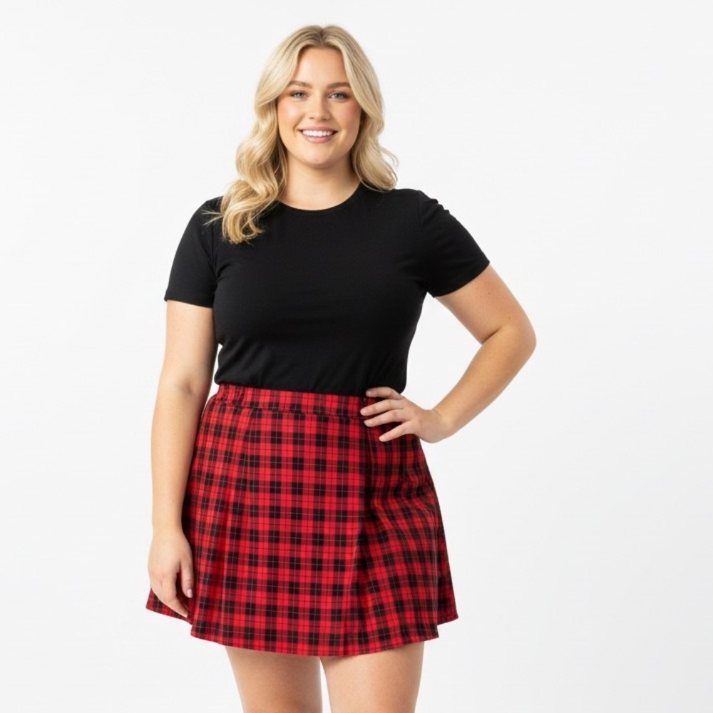 HOT TOPIC Red and Black Plaid Mini Skirt size 3